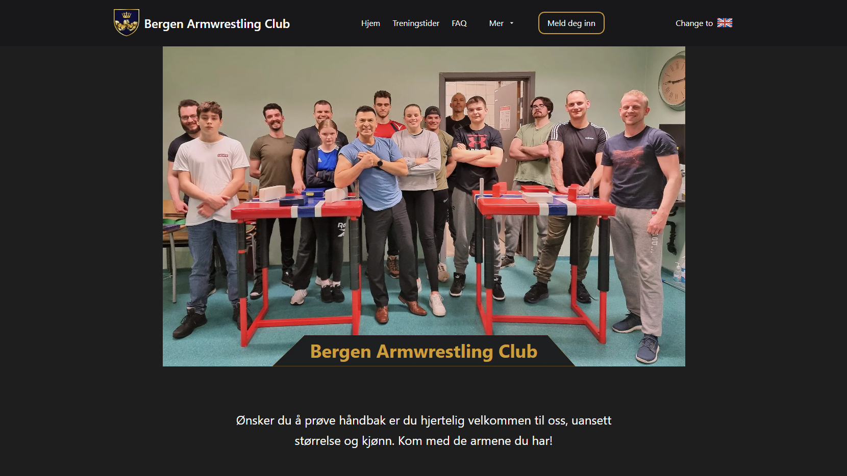 Illustrasjon som viser hvordan Bergen Armwrestling Club sin hjemmeside ser ut