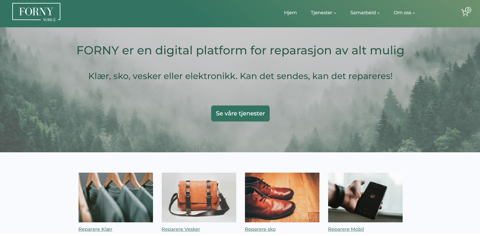 Illustrasjon som viser hvordan Forny Norge sin hjemmeside ser ut